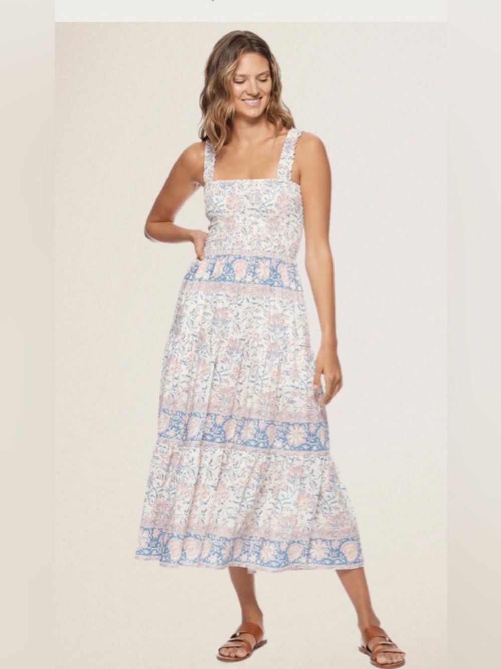 Flag & Anthem 100% Cotton Smocked Floral Midi Dress XLarge, Cottagecore Prairie